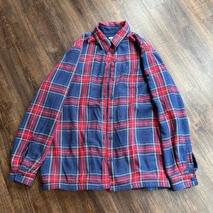 LL Bean Fleece Lined Flannel Shirt Navy/Red Size M